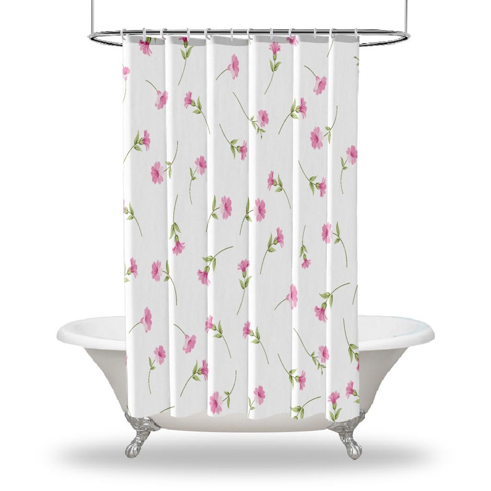 Flowers Printed Showers Curtain / Waterproof Button Hole Etsy