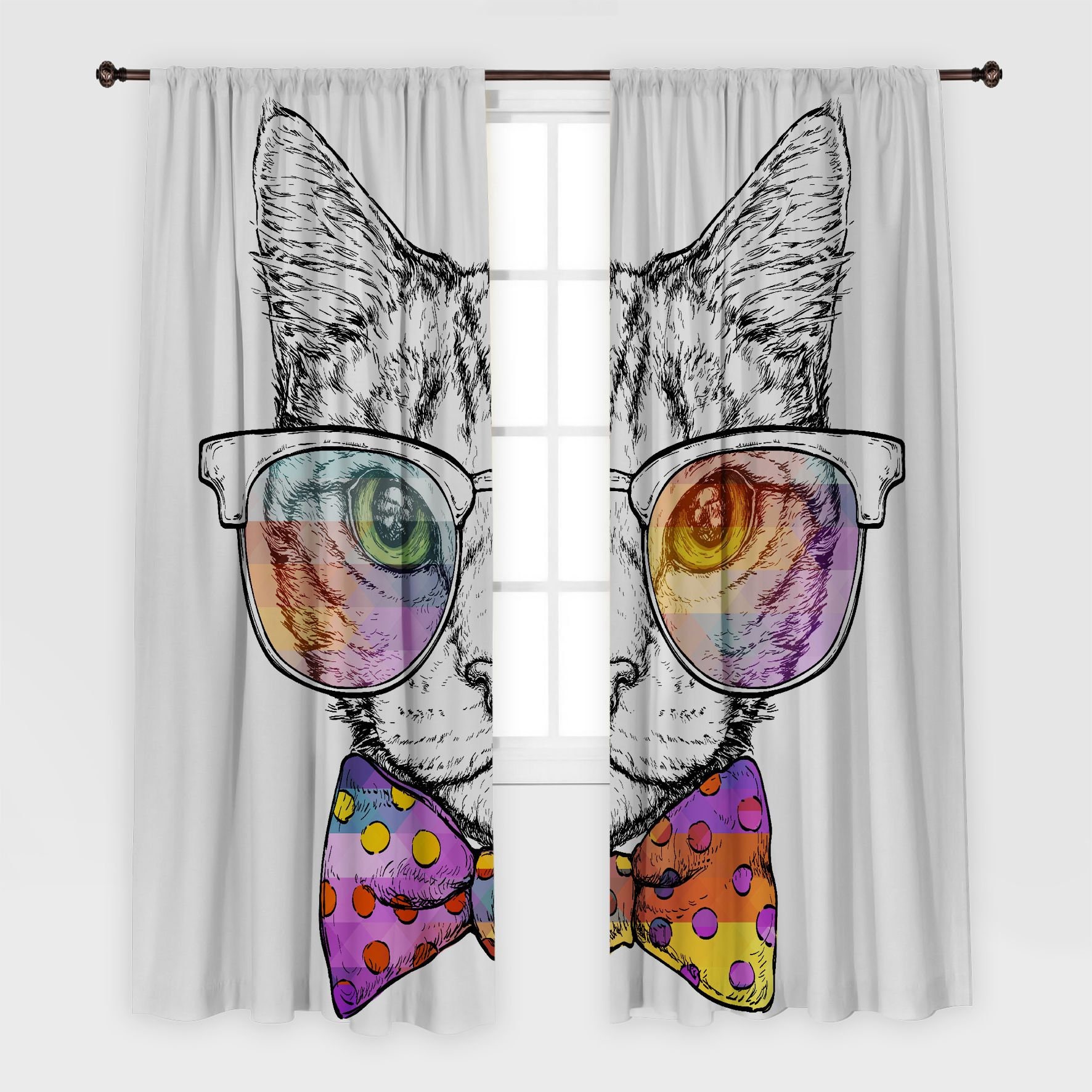 Cat Printed Curtain / Drapes For Living Room Dining Room Bed Etsy