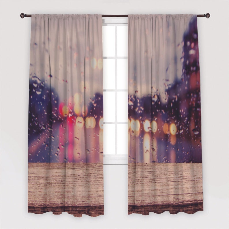 Rain Printed Curtain Drapes For Living Room Dining Room Bed Room With 2 Panel Set Multiple Sized Traffic View Car Windscreen Rainy Eveni