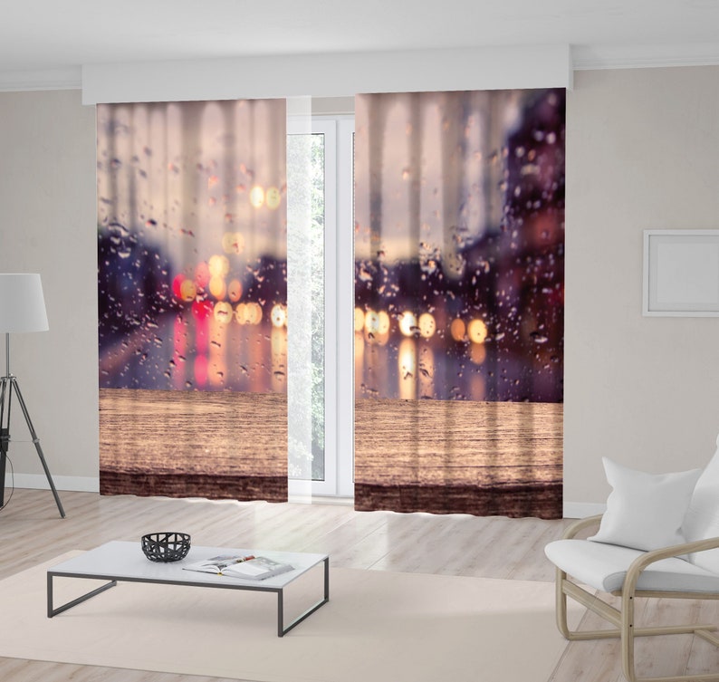 Rain Printed Curtain Drapes For Living Room Dining Room Bed Room With 2 Panel Set Multiple Sized Traffic View Car Windscreen Rainy Eveni