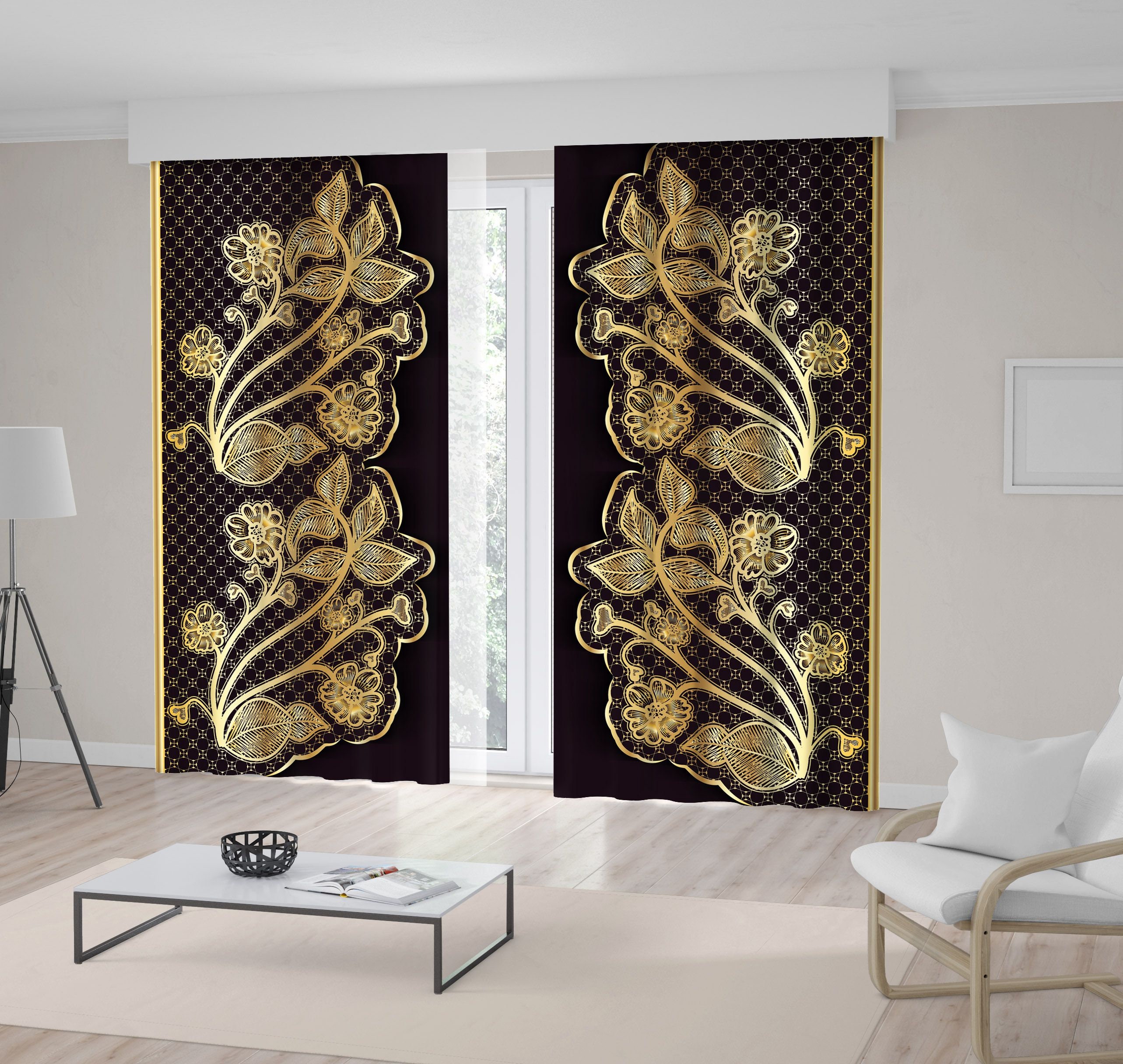 Gold Farbe gedruckt Vorhang / Drapes für Wohnzimmer Esszimmer | Etsy