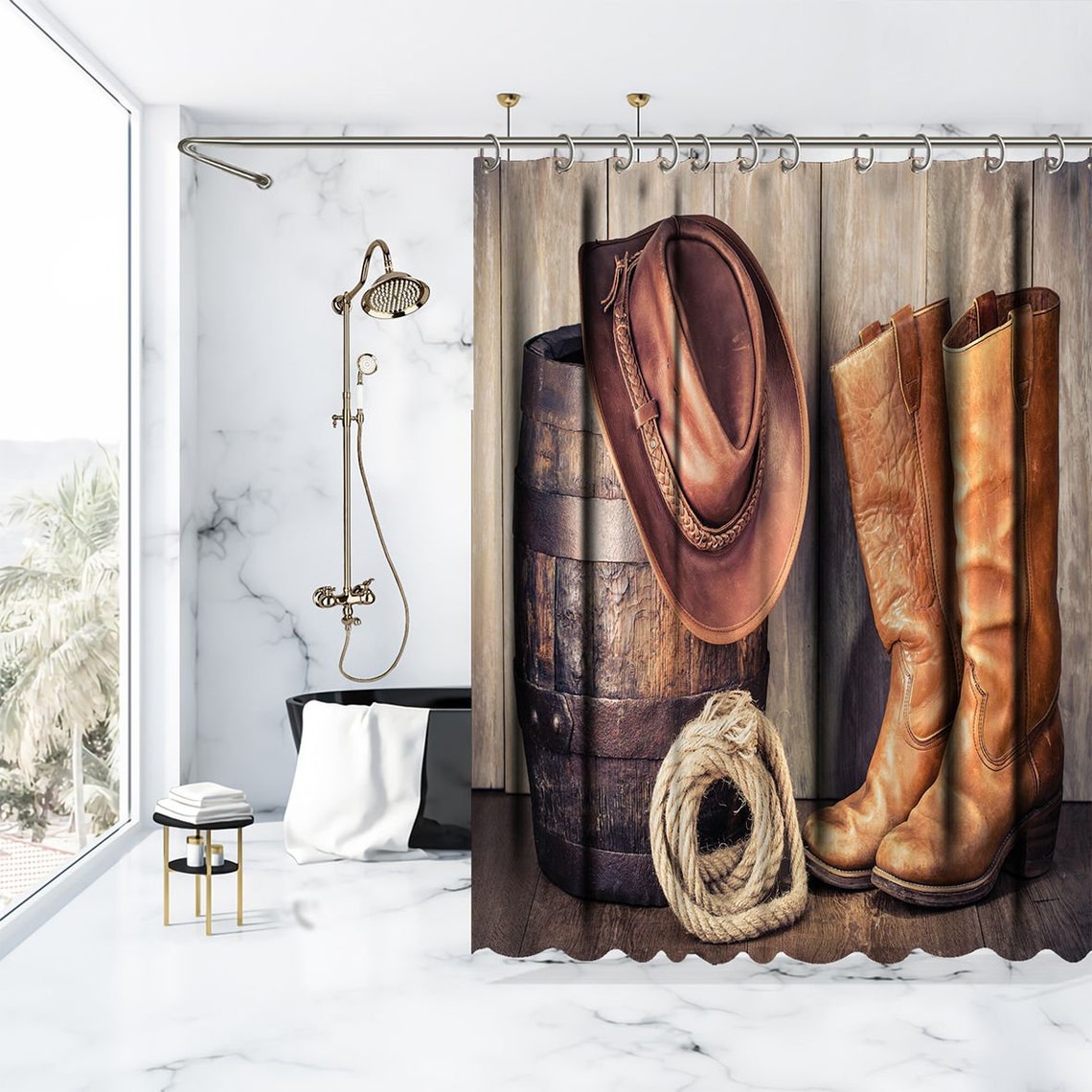 Cowboy Printed Showers Curtain / Waterproof Button Hole Shower Etsy