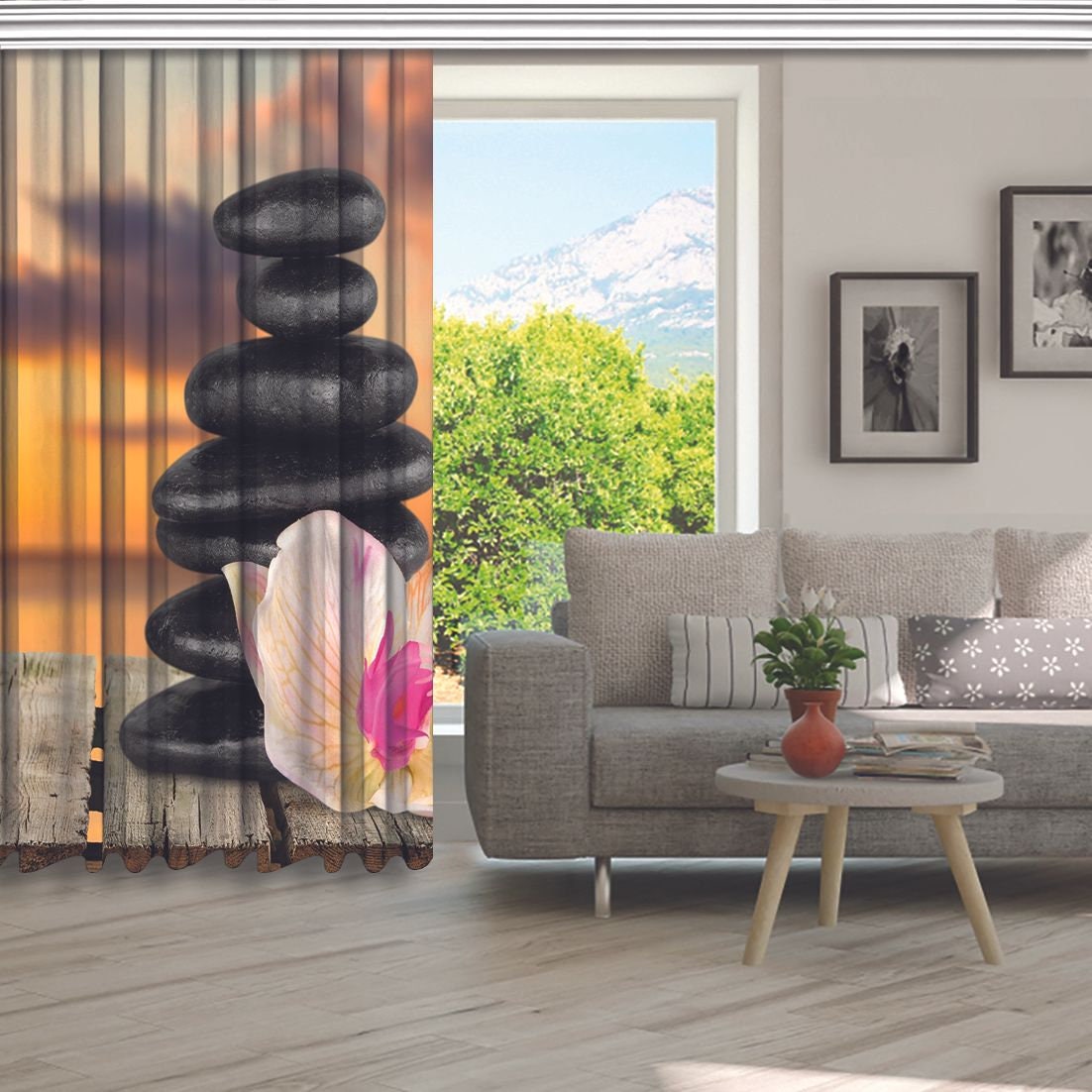 Zen Stones Printed Curtain / Drapes For Living Room Dining Etsy