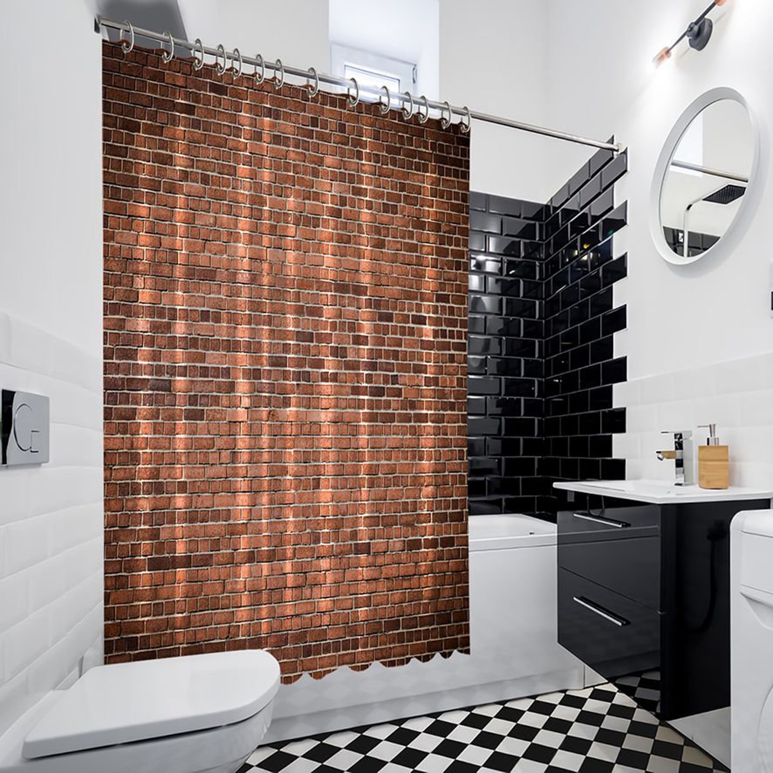 Brick Wall Printed Showers Curtain / Waterproof Button Hole Etsy