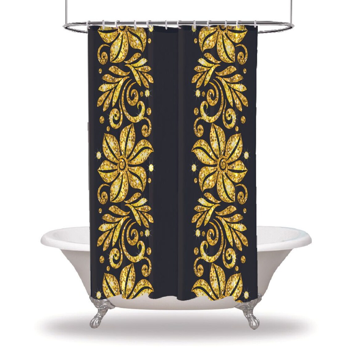 Gold Color Printed Showers Curtain / Waterproof Button Hole Etsy