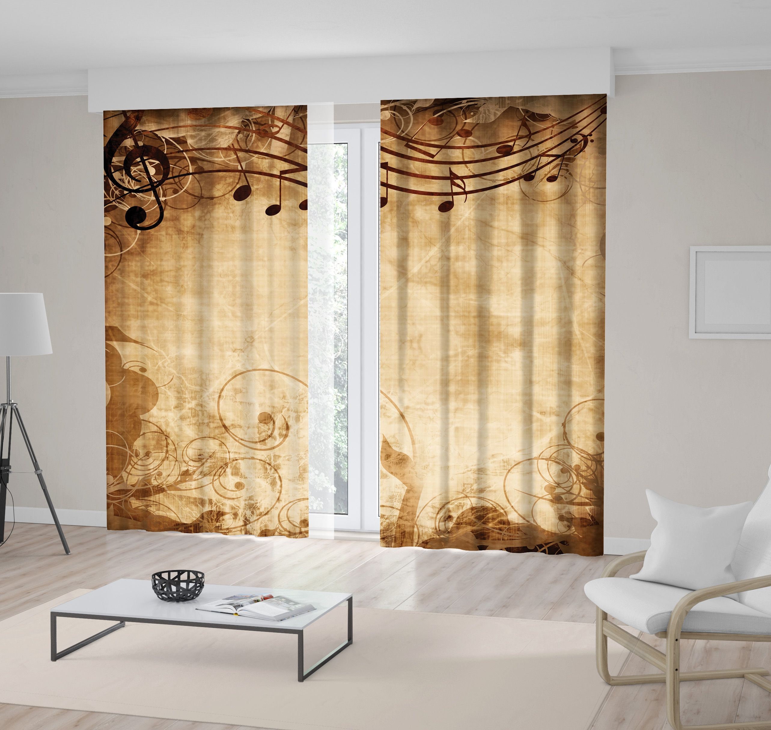 Music Notes Printed Curtain / Drapes For Living Room Dining Etsy