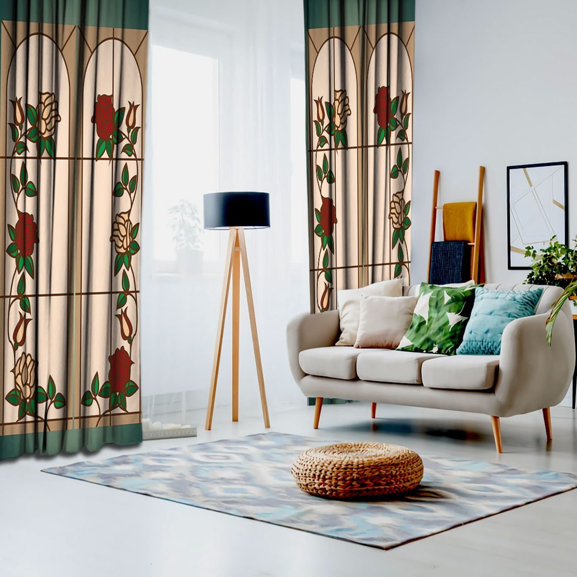 Stained Glass Printed Curtain / Drapes For Living Room Dining Etsy