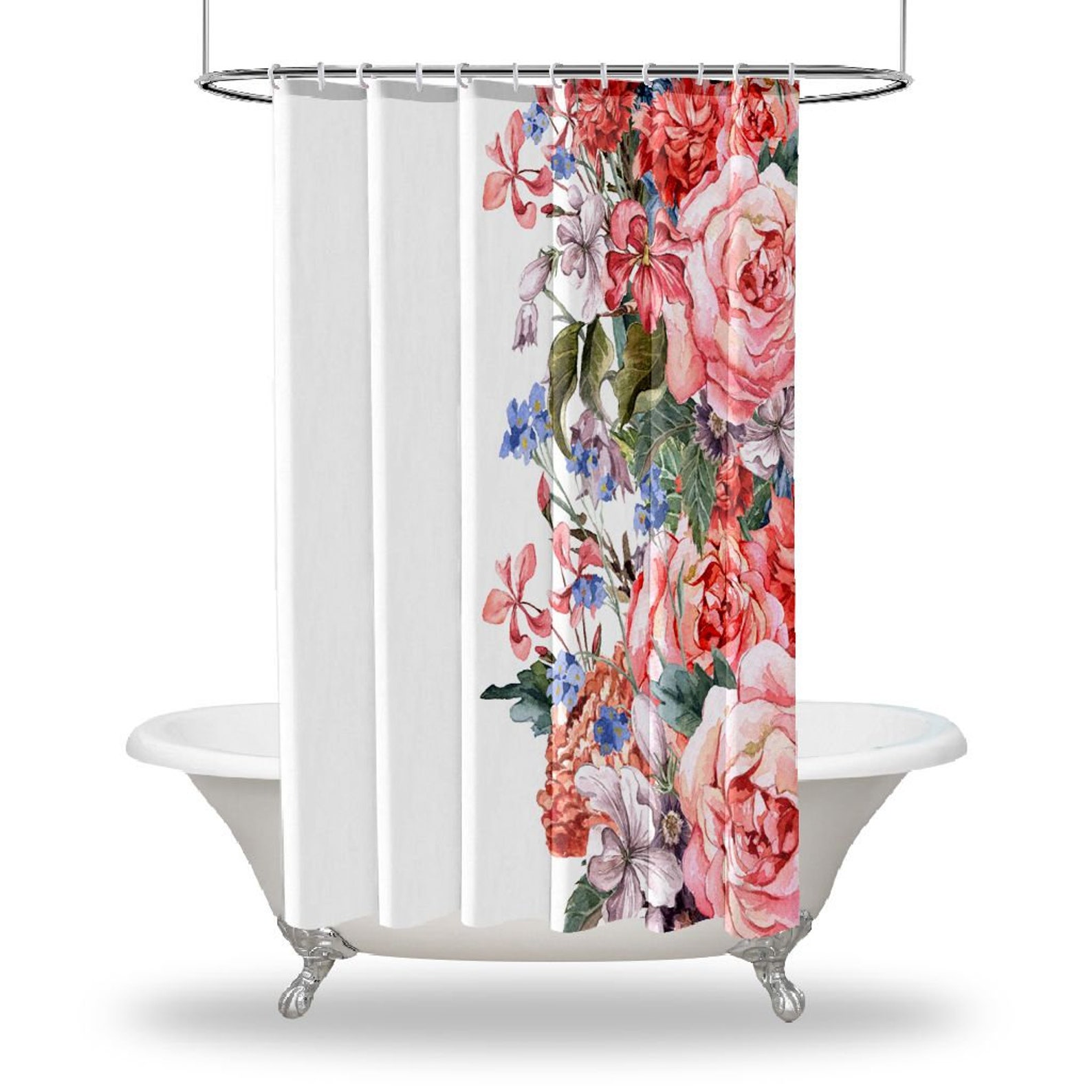 Flowers Printed Showers Curtain / Waterproof Button Hole Etsy