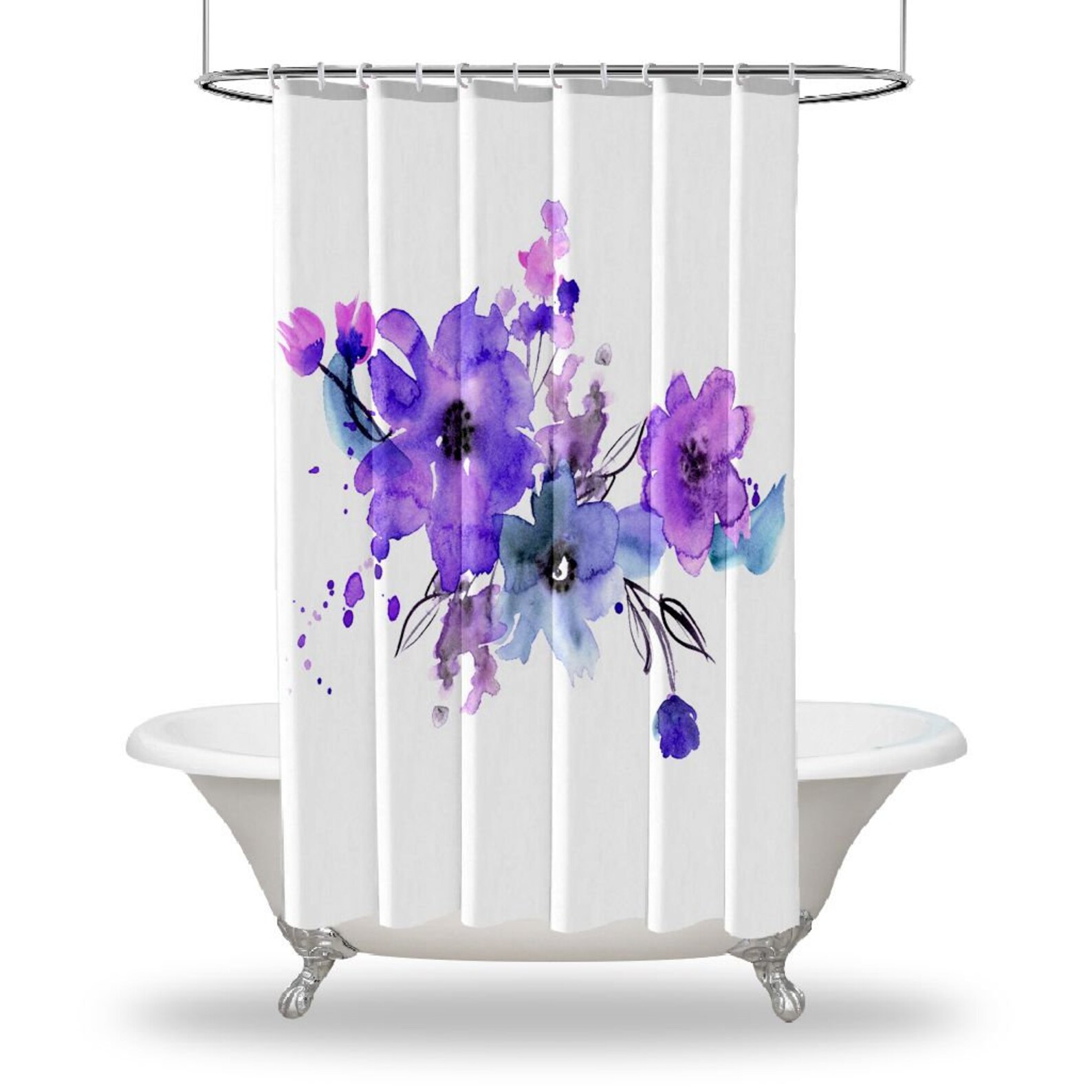 Flowers Printed Showers Curtain / Waterproof Button Hole Etsy