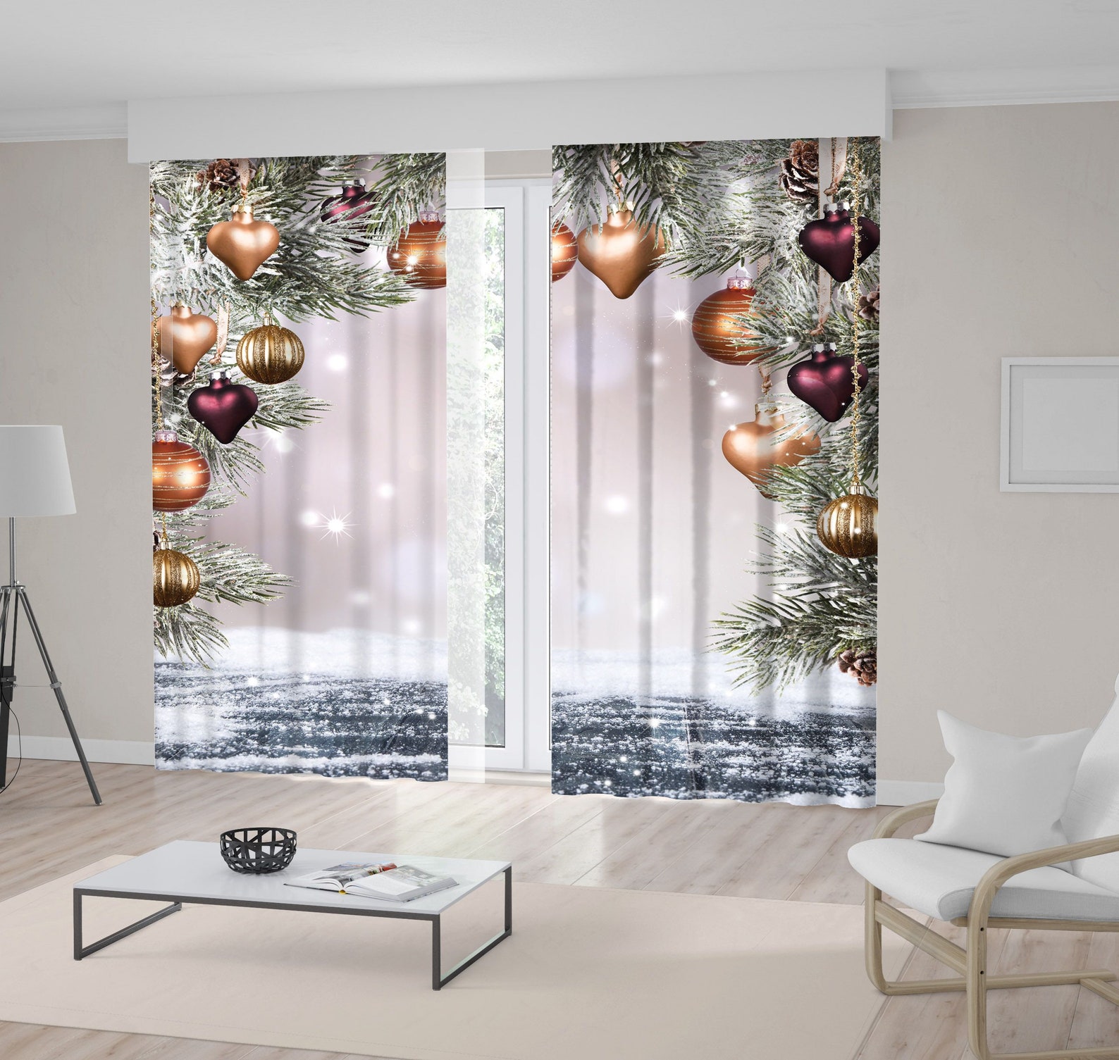 Christmas Printed Curtain / Drapes For Living Room Dining Room Etsy