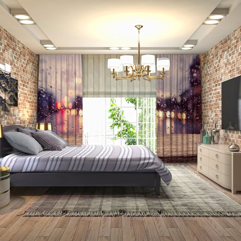 Rain Printed Curtain Drapes For Living Room Dining Room Bed Room With 2 Panel Set Multiple Sized Traffic View Car Windscreen Rainy Eveni