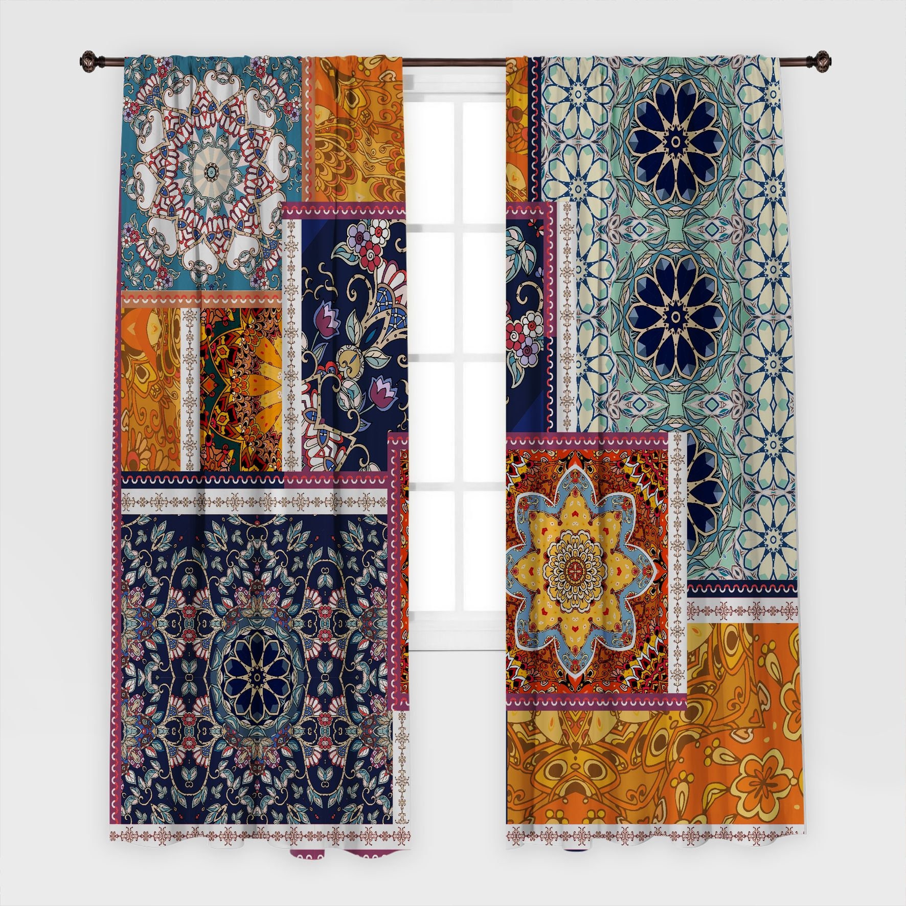 Patchwork Printed Curtain / Drapes For Living Room Dining Room Etsy