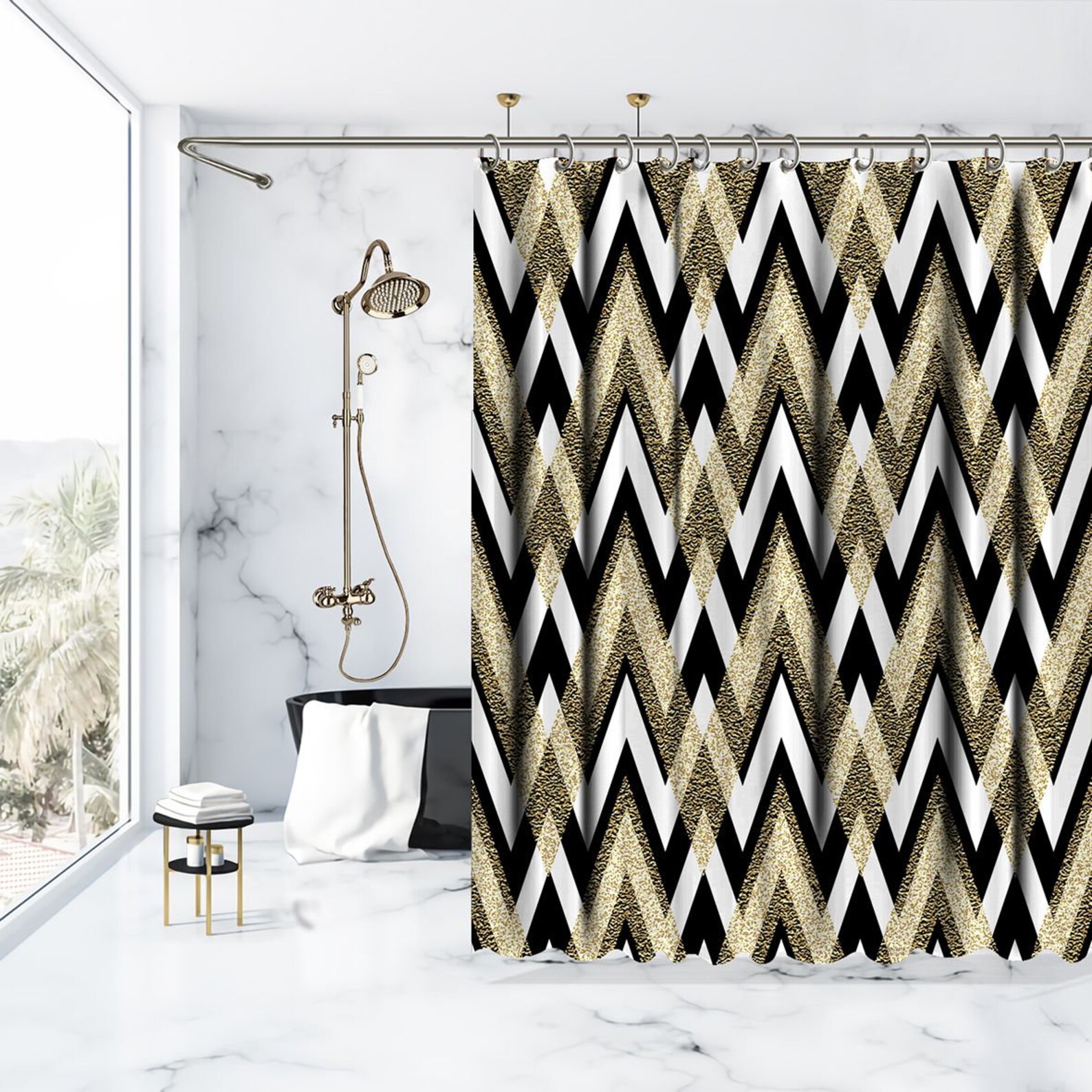 Art Printed Showers Curtain / Waterproof Button Hole Shower Etsy