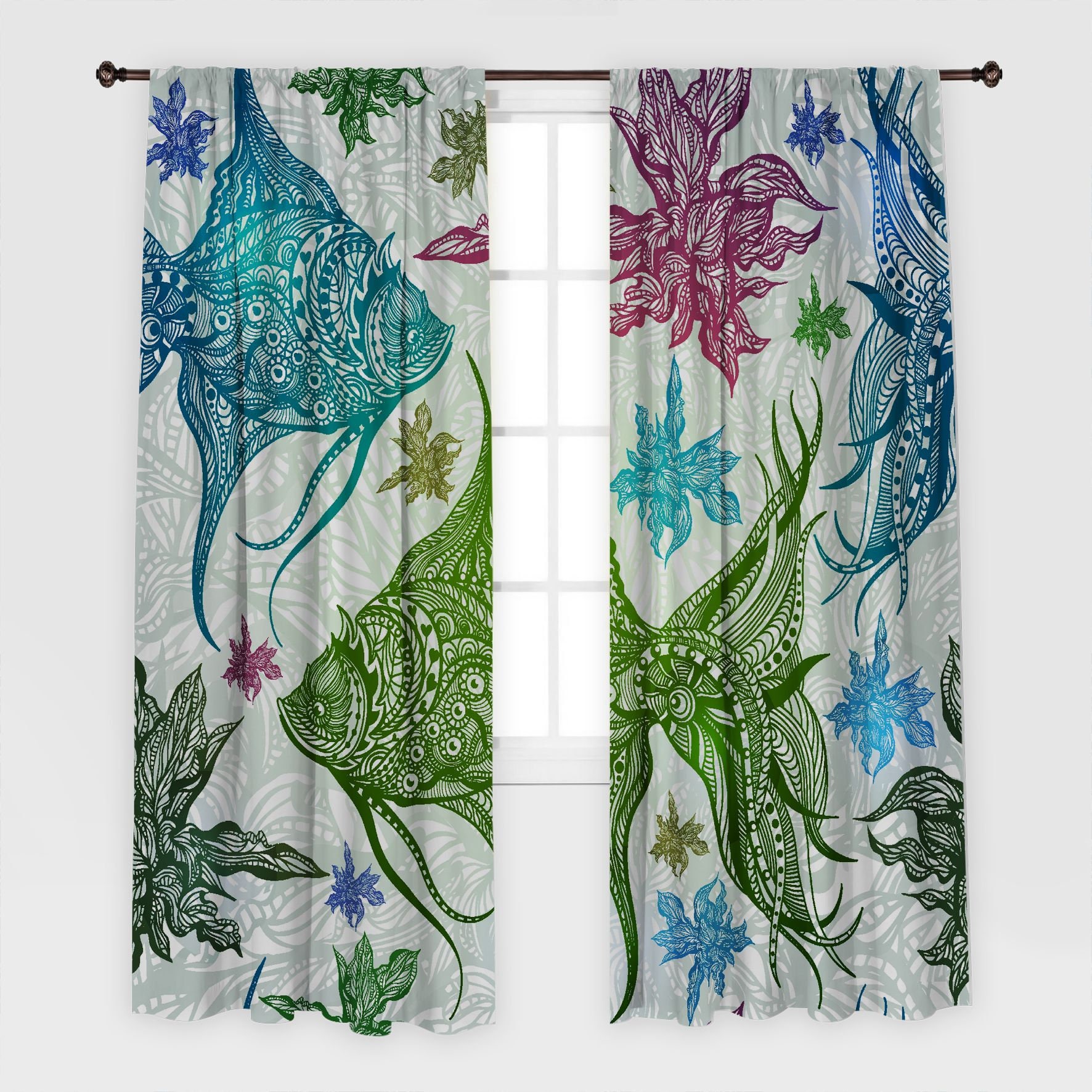 Fish Printed Curtain / Drapes For Living Room Dining Room Bed Etsy