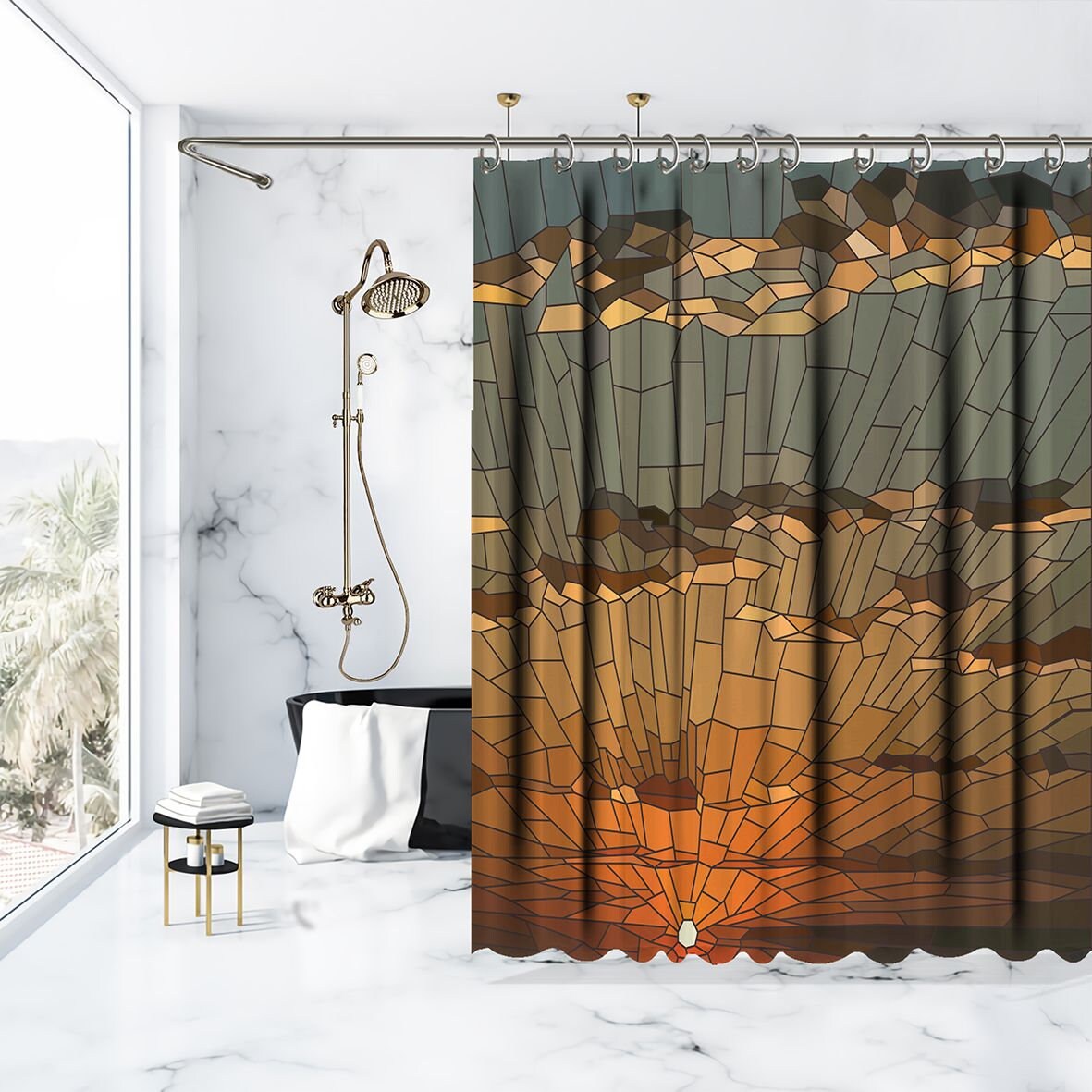 Stained Glass Printed Showers Curtain / Waterproof Button Hole Etsy