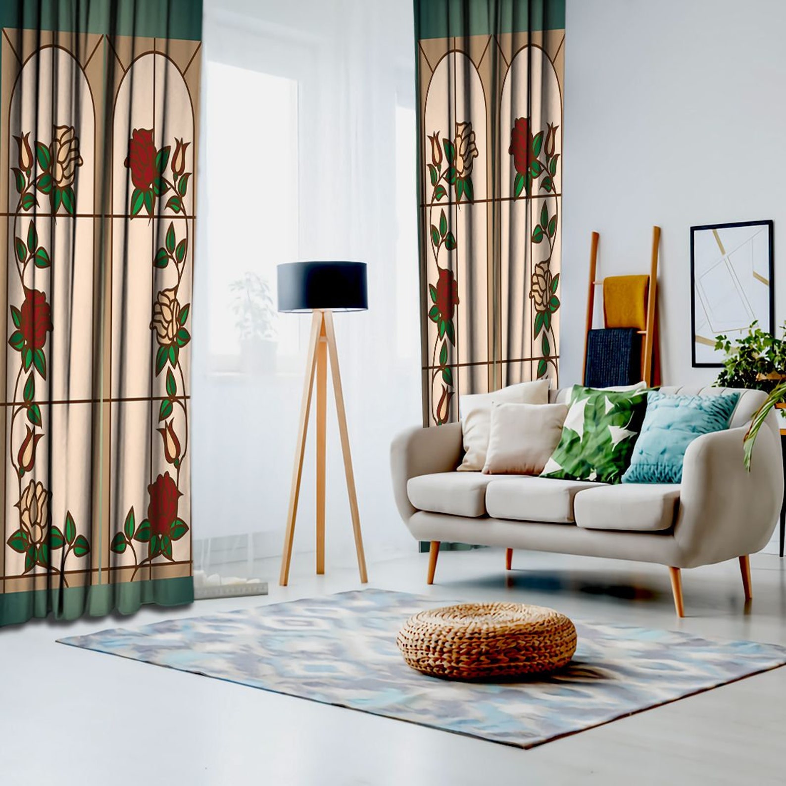 Stained Glass Printed Curtain / Drapes for Living Room Dining Etsy