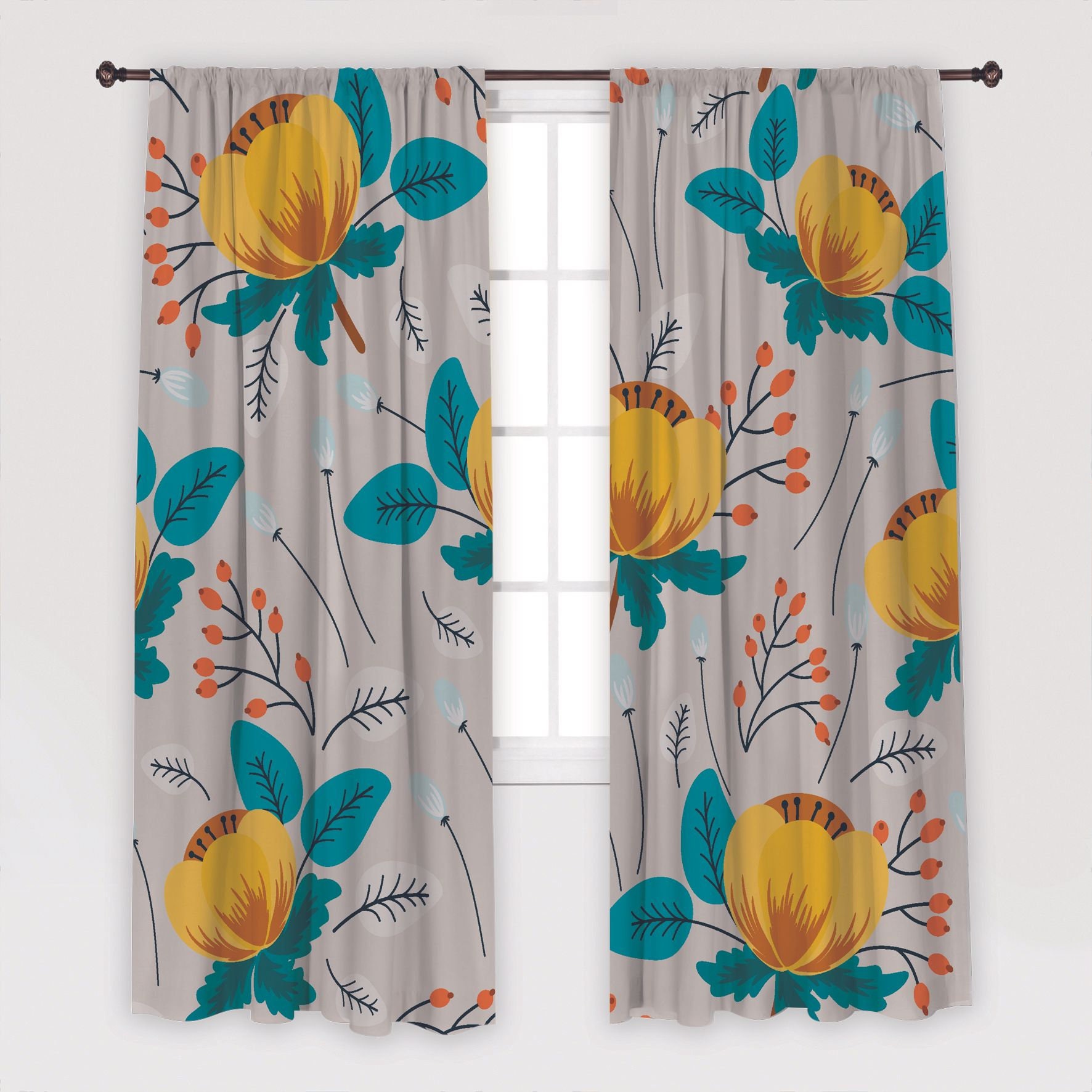 Flowers Printed Curtain / Drapes for Living Room Dining Room Etsy