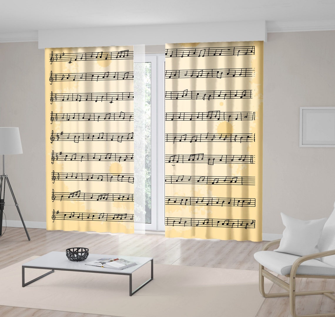 Music Notes Printed Curtain / Drapes For Living Room Dining Etsy