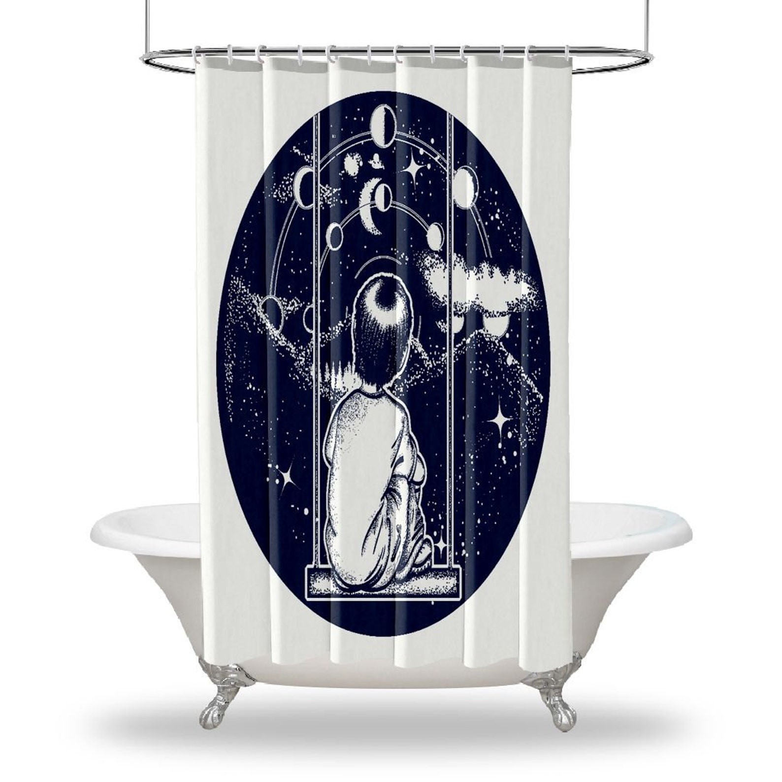 Moon Printed Showers Curtain / Waterproof Button Hole Shower Etsy