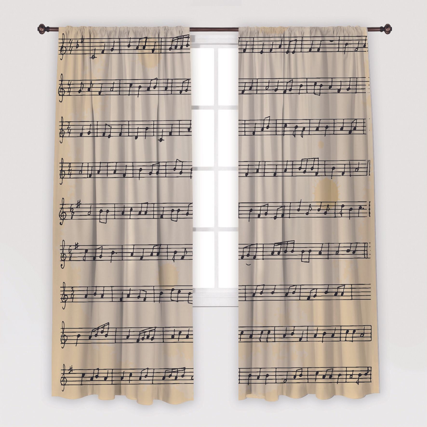 Music Notes Printed Curtain / Drapes For Living Room Dining Etsy