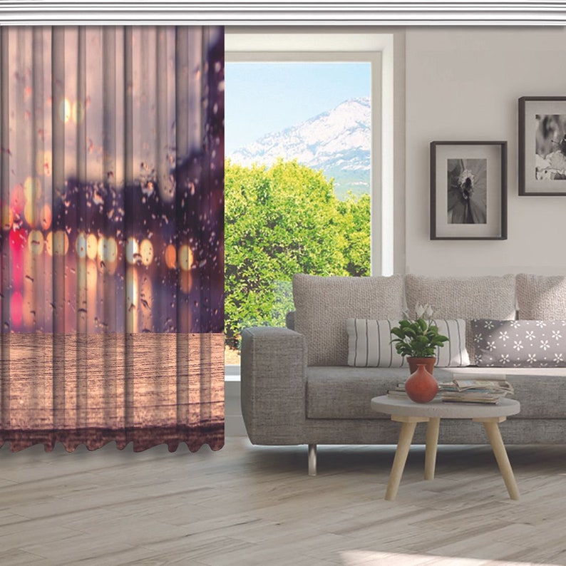 Rain Printed Curtain Drapes For Living Room Dining Room Bed Room With 2 Panel Set Multiple Sized Traffic View Car Windscreen Rainy Eveni