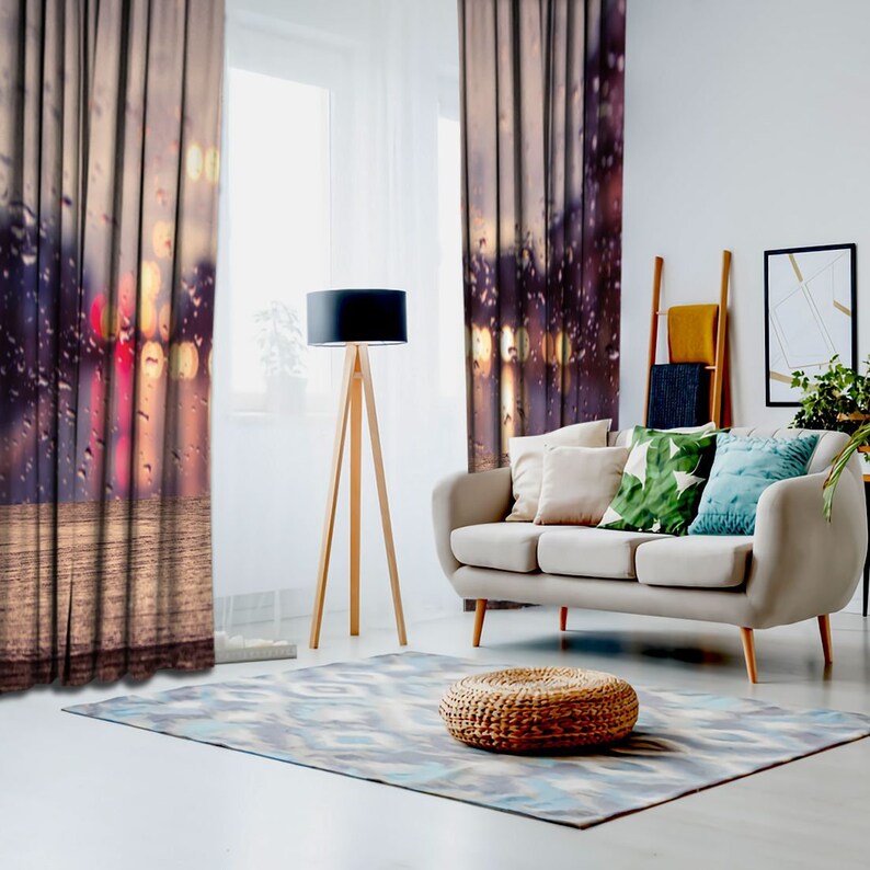 Rain Printed Curtain Drapes For Living Room Dining Room Bed Room With 2 Panel Set Multiple Sized Traffic View Car Windscreen Rainy Eveni