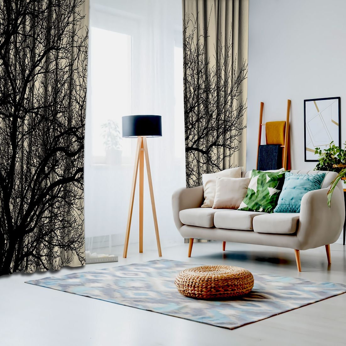 Arbres Rideau imprimé / Rideaux pour salle à manger salon | Etsy