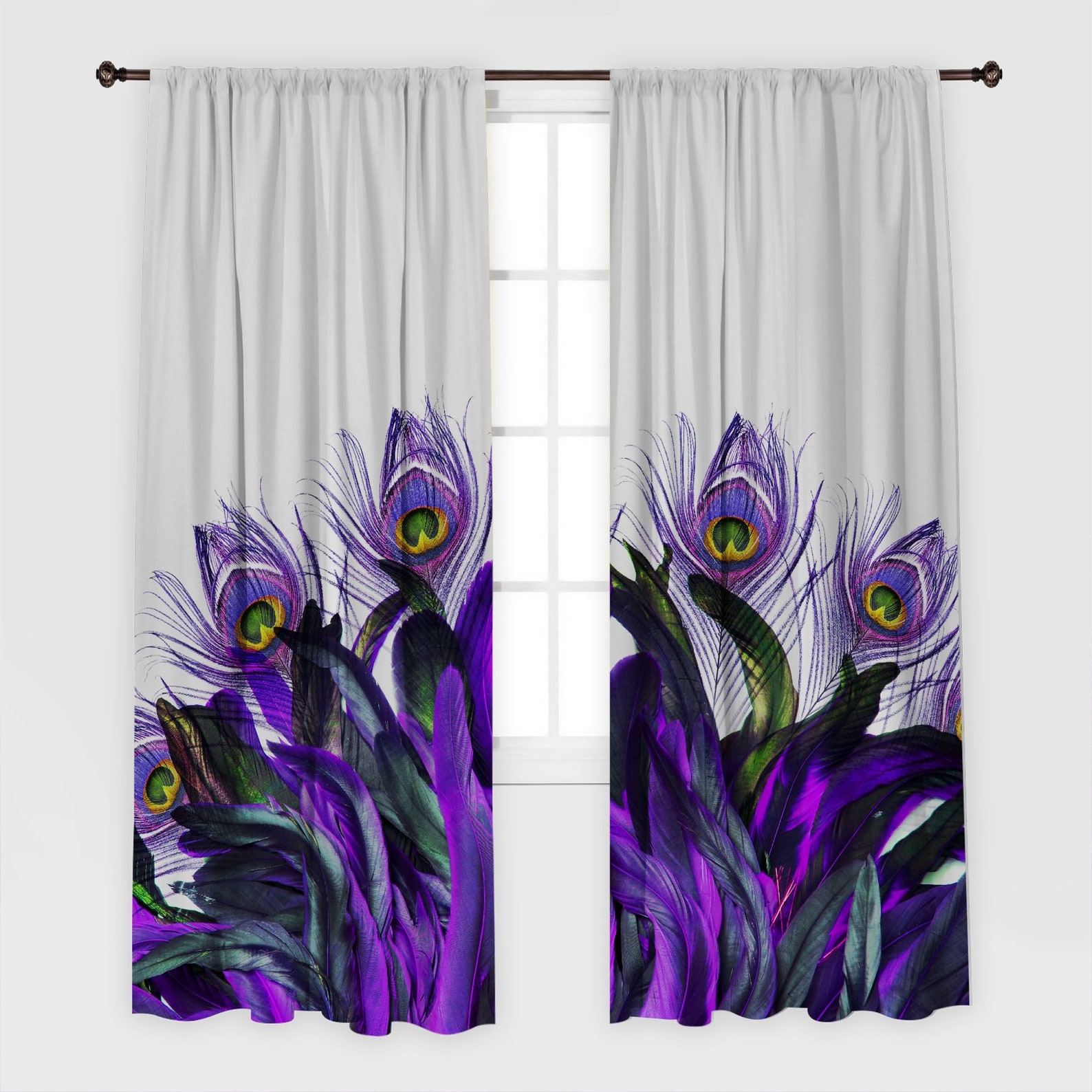 Rideau imprimé plume / Rideaux pour salle à manger salon | Etsy