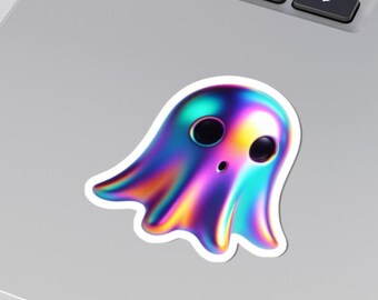 Iridescent Ghost Sticker – Whimsical Halloween Laptop Decal