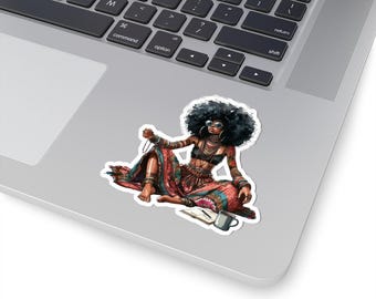 Boho Afro Woman Vinyl Sticker: Free Spirit Laptop Art Decor