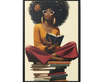 Black Woman Reading Canvas Print: Afrocentric Book Lover Art