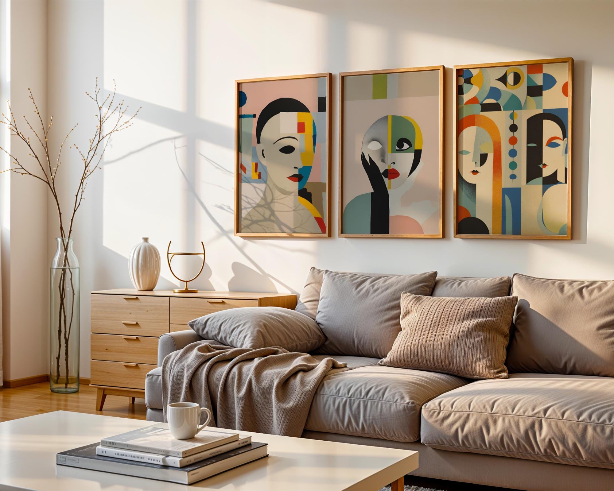 Mid-century Modern Art Print Set - 3 Piece Geometric Abstract Wall Art ...