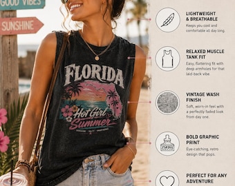 Letni top Florida Hot Girl | Grafika retro Sunset Palm Beach