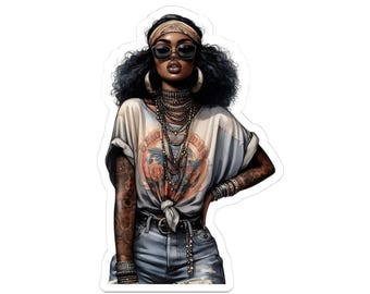Black Woman Rocker Sticker: Vintage Tatted Fashion, Street Style Decal