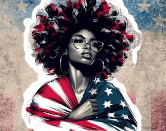 Mujer negra patriótica PNG: 4 de julio, Juneteenth Clipart (Descarga digital)