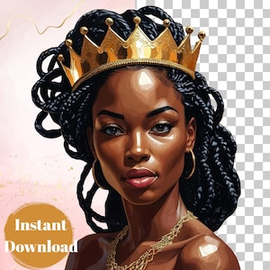 Black Queen PNG Clipart: High-Res Afrocentric AI Art (Digital Download)