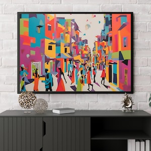 Vibrant Urban Cityscape Digital Art Print - Colorful Modern Wall Art for Home & Office