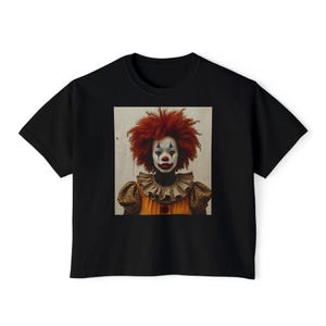 Horrific Black Clown Women's Boxy Tee, Vintage Retro Graphic Unisex Casual Shirt, Unique Urban Design, Horror Fans, Festival Gift Idea