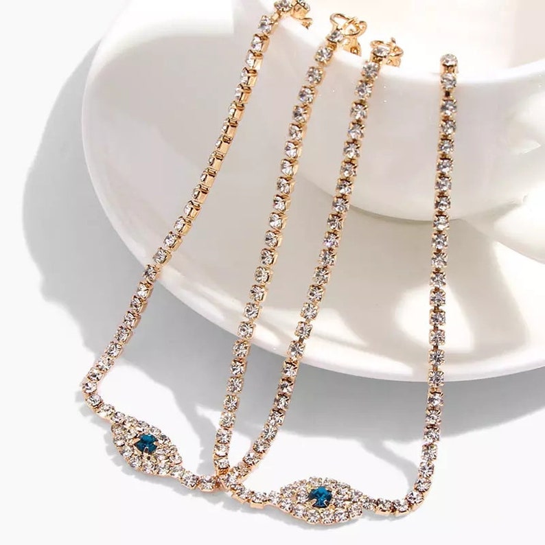Lobster Clasp Closure Made From Rhinestone 7cm Extension Eye Charm Double Layer Rhinestone Eye Anklet 25cm