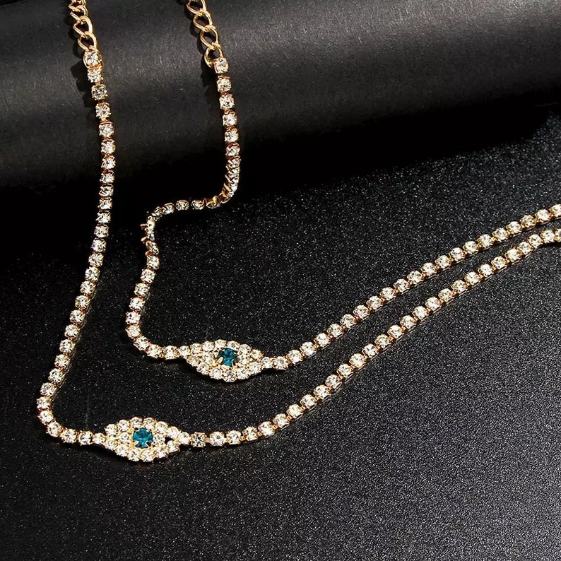 Lobster Clasp Closure Made From Rhinestone 7cm Extension Eye Charm Double Layer Rhinestone Eye Anklet 25cm