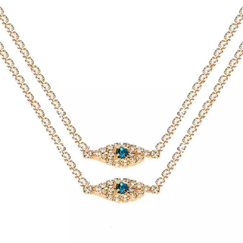 Lobster Clasp Closure Made From Rhinestone 7cm Extension Eye Charm Double Layer Rhinestone Eye Anklet 25cm