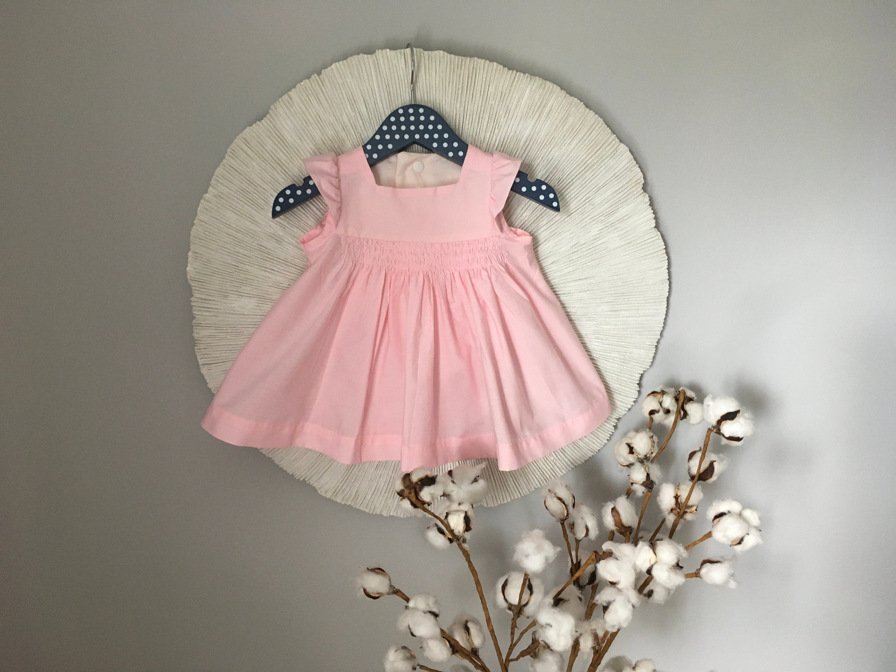 Handmade Cotton Dress Baby Girl 0-3 Mts With Smocking Detail 