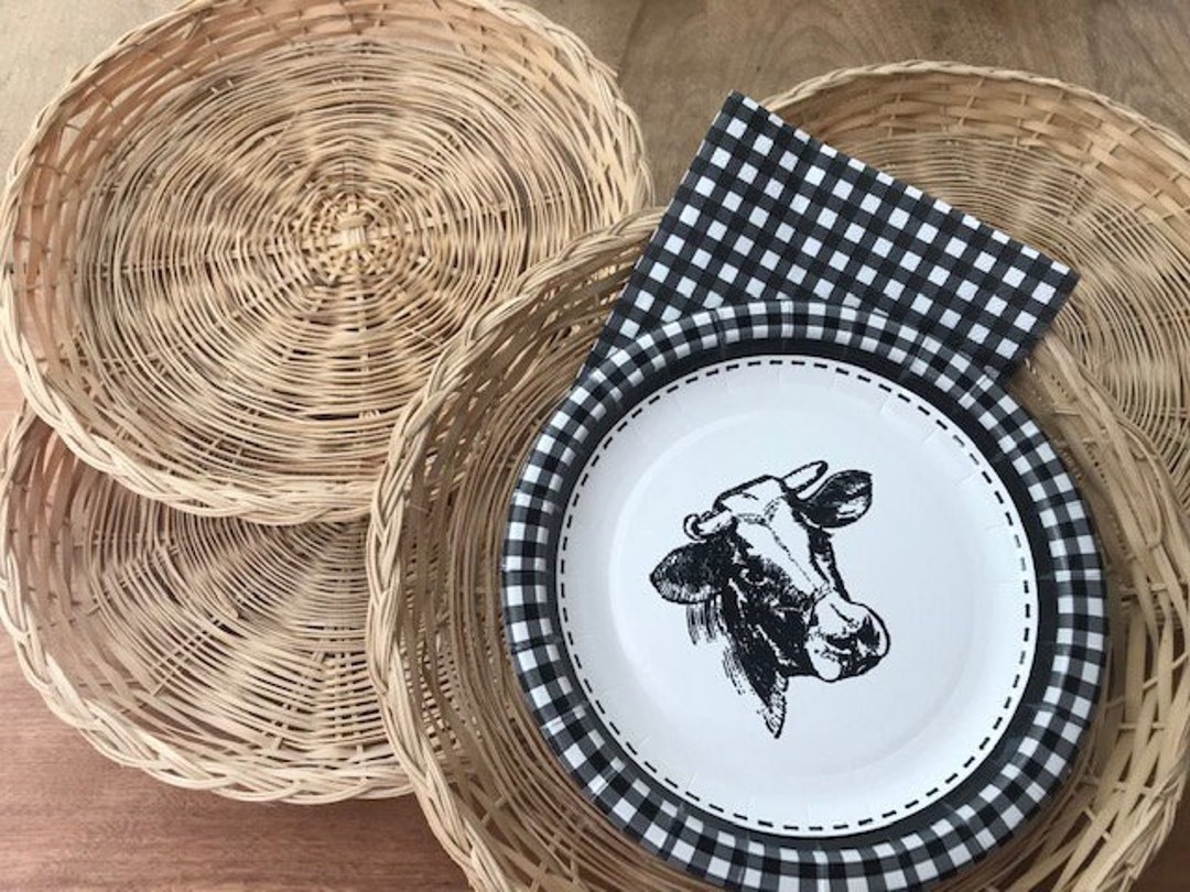 Vintage Brown Rattan paper Plate Chargers set of 4 Etsy