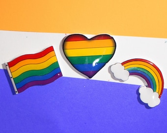 Classic LGBTQ+ Rainbow Pride Pin Set, Handmade
