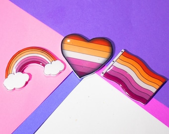 Lesbian Pride Pin Set, LGBTQ+, Sapphic, WLW, Handmade