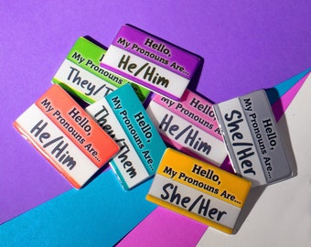 Custom Name Tag Pronoun Pins, LGBTQ+, Transgender, Handmade