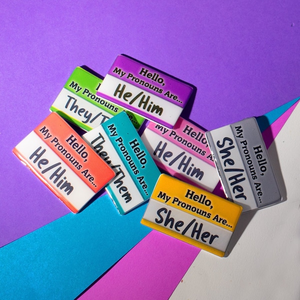 Custom Name Tag Pronoun Pins, LGBTQ+, Transgender, Handmade