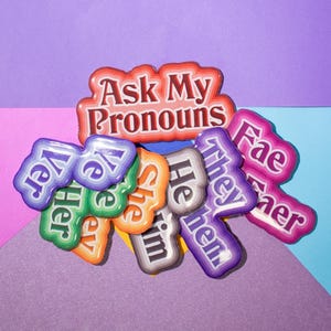 Personalized Bold Pronoun Pin – LGBTQ+ Pride, Transgender, Nonbinary, Handmade Custom Badge