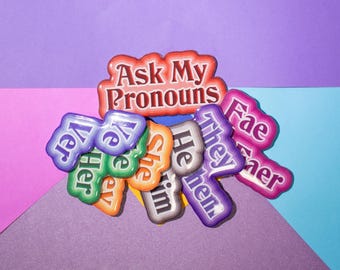 Personalized Bold Pronoun Pin – LGBTQ+ Pride, Transgender, Nonbinary, Handmade Custom Badge
