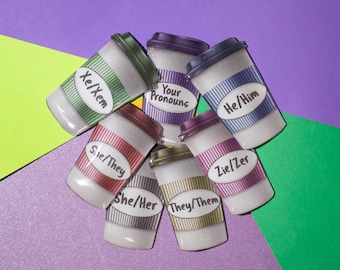 Personalized Coffee Pronoun Pin – Barista, LGBTQ+, Nonbinary, Pride Badge, Handmade Custom Badge
